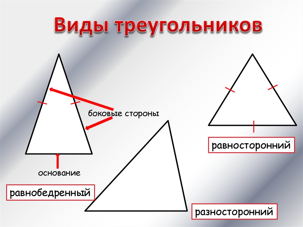 Какой треугольник равнобедренный а какой равносторонний. Виды треугольников равносторонний равнобедренный. Равнобедренный равносторонний и разносторонний треугольники. Типы равнобедренных треугольников. Треугольник равнобедренный, равносторонний, разносторонные.