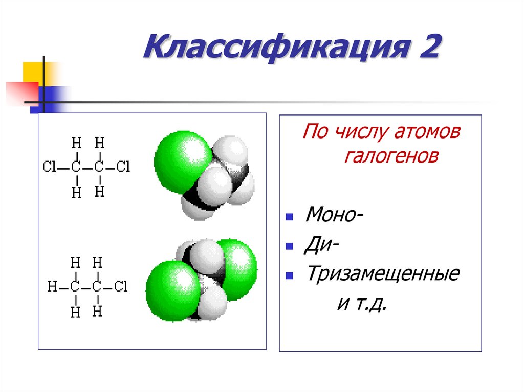 Атомы галогенов. Классификация по числу галогенов. Число атомов галогенов. Моно ди три замещённые Алкены.