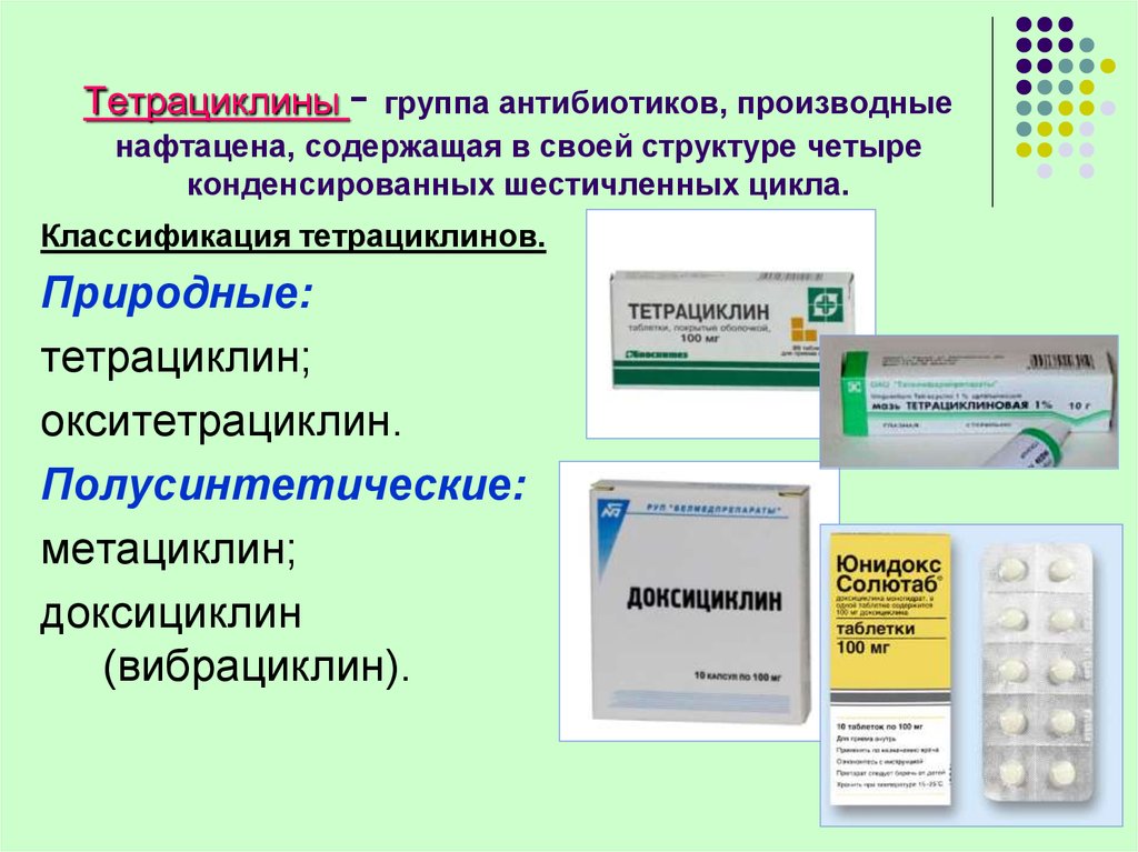 Антибиотики тетрациклиновой группы. Классификация антибиотиков тетрациклинового ряда. Препараты группы тетрациклинов.