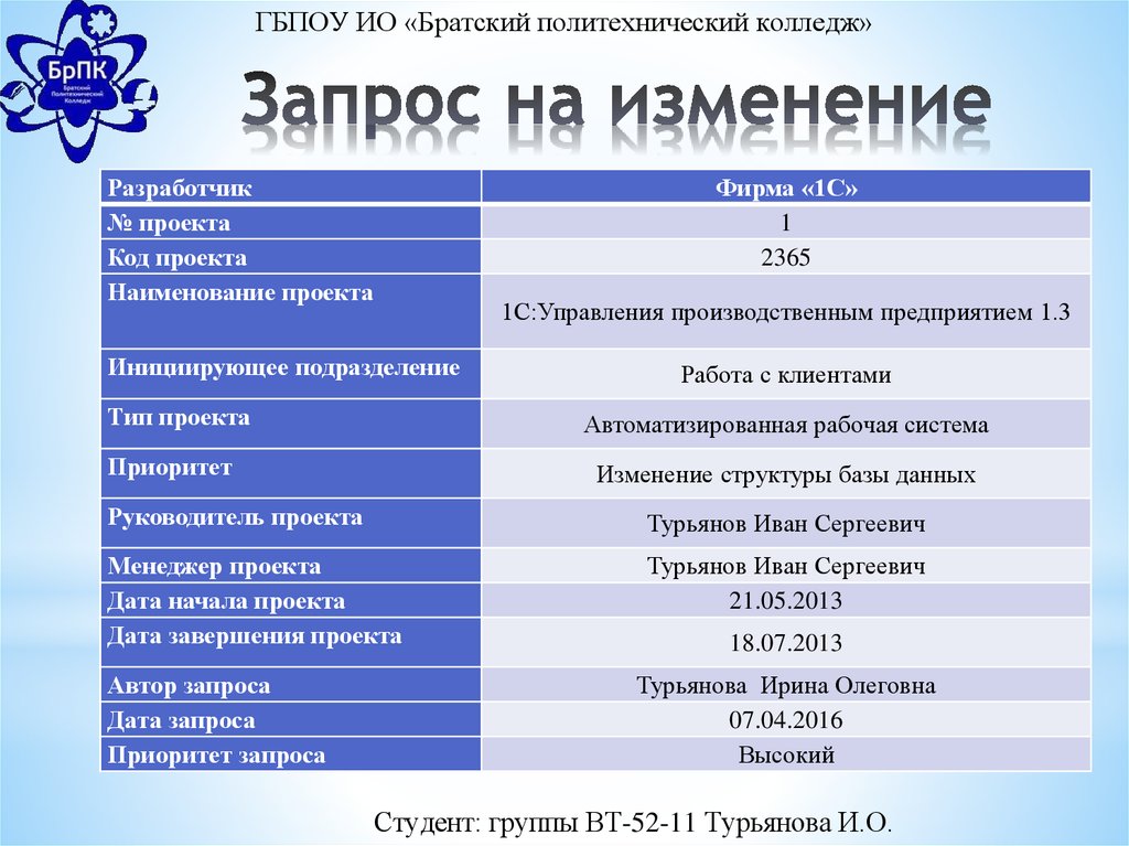 Дата проекта