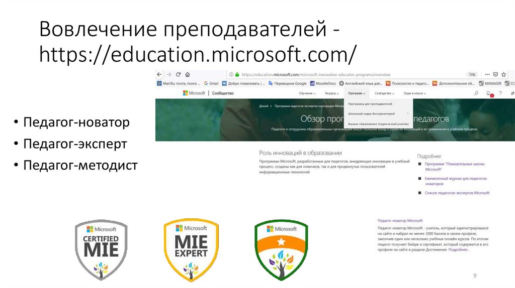 Вовлечение преподавателей - https://education.microsoft.com/