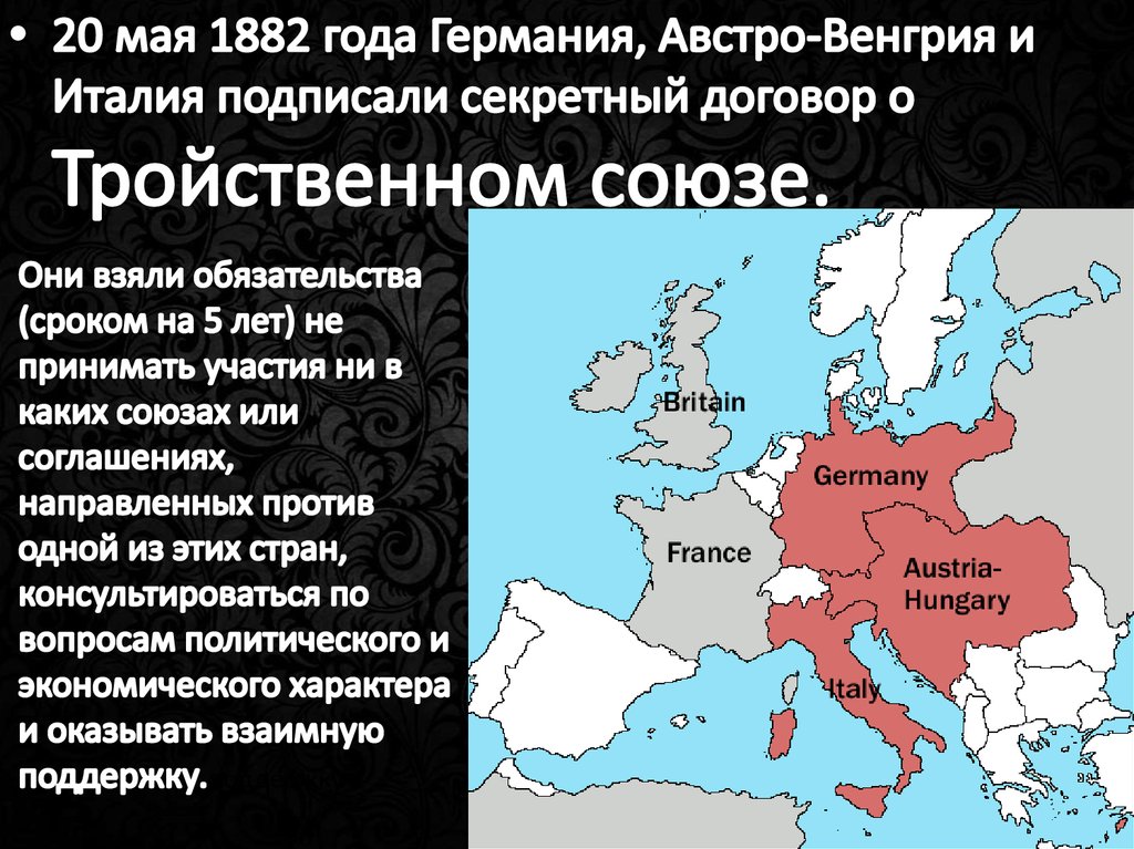 Какие государства участвовали в битве трех императоров. Тройственный Союз Германии Австро-Венгрии и Италии. Германия Австро Венгрия Италия Союз. Тройственный Союз презентация. Австро германский Союз.