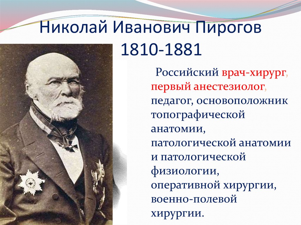 Впр великий русский врач хирург. Н.И.пирогов (1810-1881). Николаю Ивановичу Пирогову (1810–1881)..