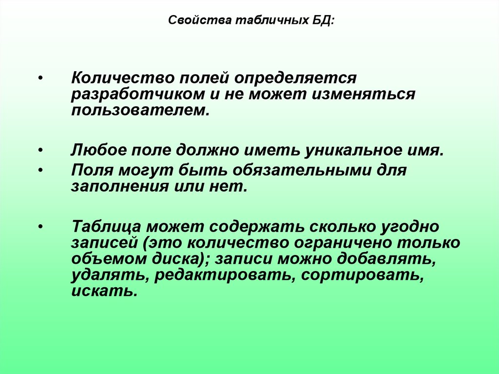 Значением поля должно быть число. Любое поле должно иметь уникальное имя. Кем определяется количество полей. Имена полей должны быть уникальным?.