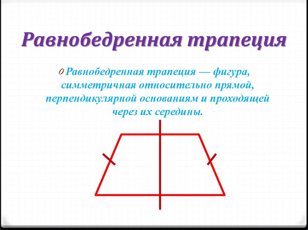 Перпендикуляр равнобедренной трапеции. Ось симметрии равнобедренной трапеции. Осевая симметрия равнобедренного треугольника.