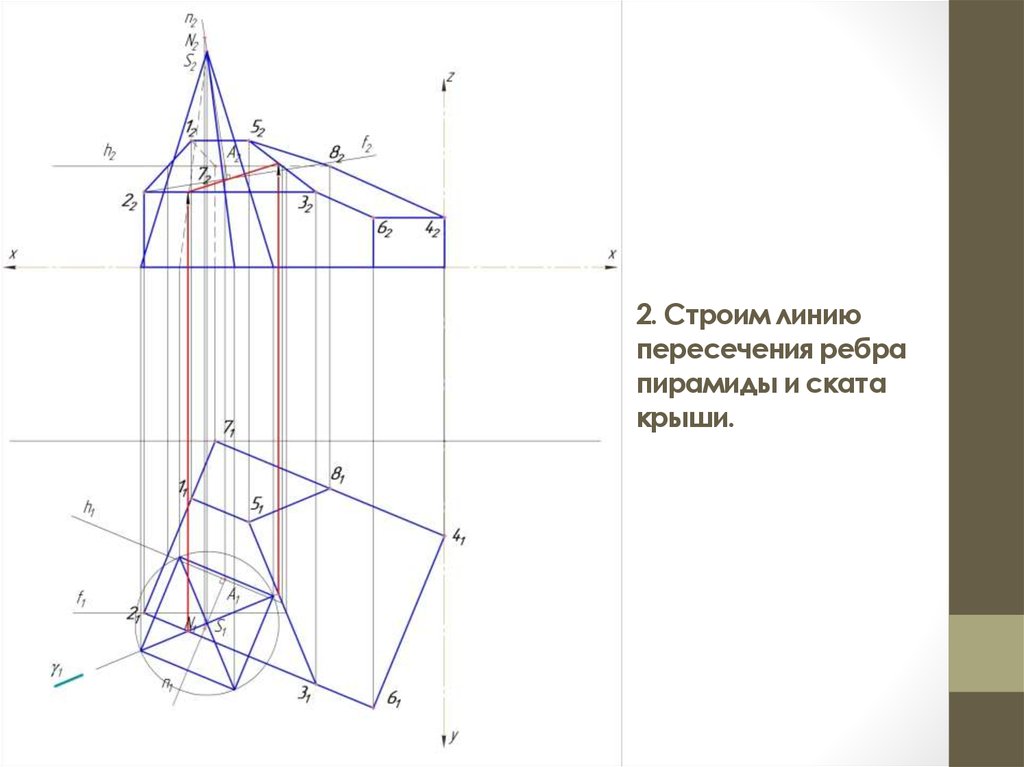 Вертикальная проекция между. Тень пирамиды Начертательная геометрия. Горизонтальная проекция кровли. Тень от точки на плоскости проекций. Видимость проекций точек.