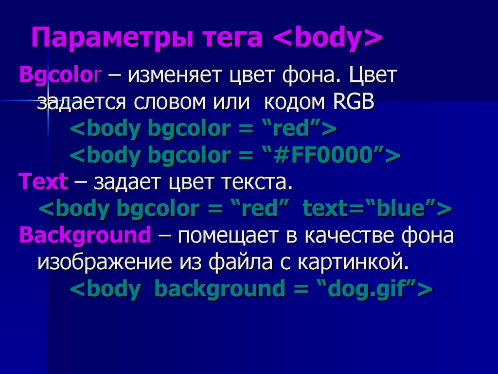 Атрибуты тега body