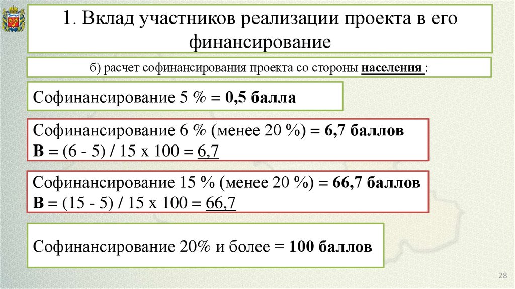 Софинансирование проекта пример