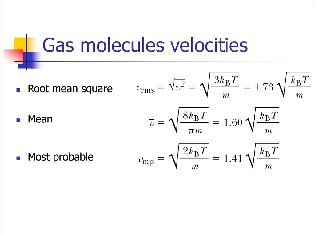 Gas molecules velocities