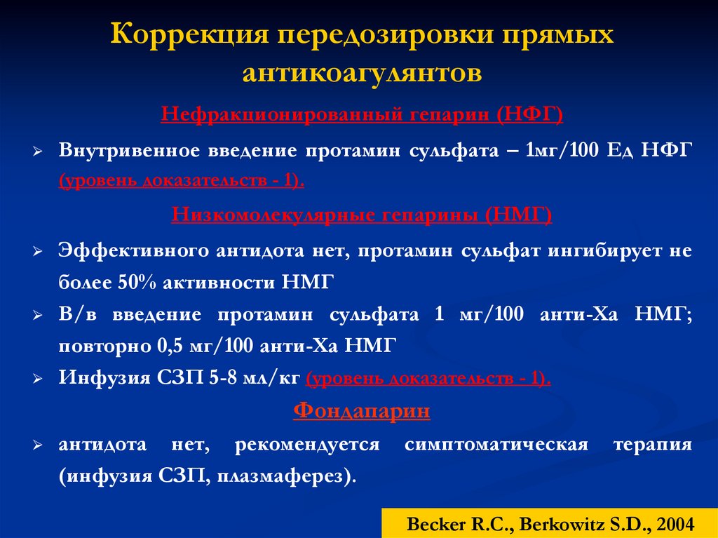 Передозировка гепарина. Антидот гепарина. Нефракционированный гепарин. Введение антидота. Оценка эффекта нефракционированного гепарина.