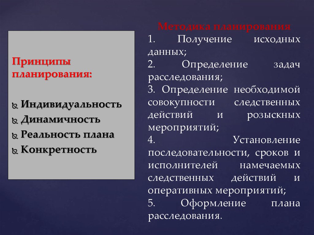 Понятие и принципы планирования расследования виды и формы планов