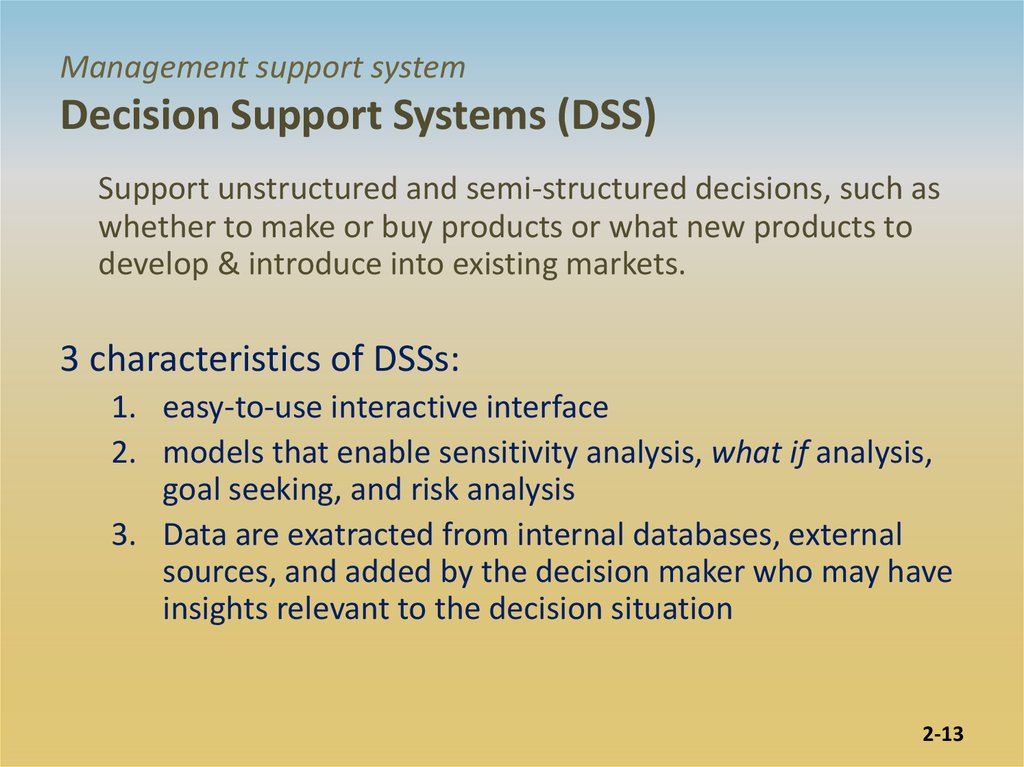 Management support system Decision Support Systems (DSS)