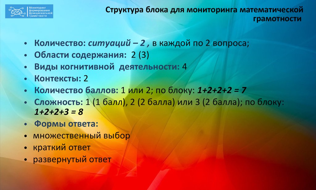 Мониторинг математической грамотности. Структура математической грамотности. Формирование математической грамотности. Блок структура. Описание мониторинга математической грамотности.