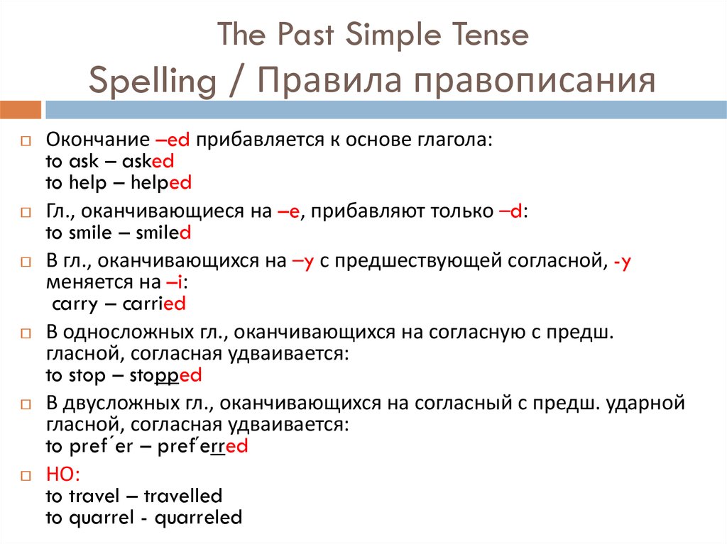 The Past Simple Tense Spelling / Правила правописания