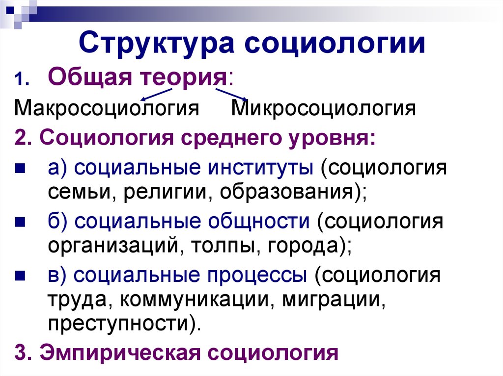 Охарактеризуйте структуру. Структура социологии.