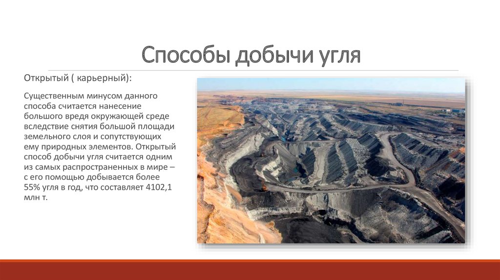 Основное преимущество добычи угля открытым способом. Способы добычи угля. Открытый способ добычи угля. Угольная промышленность способы добычи. Способы добычи угля в России.
