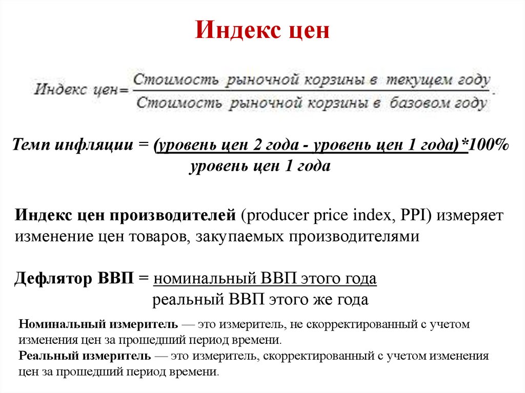 Измерители ввп. Измерители инфляции. Реальный ВВП = индекс цен  100%.