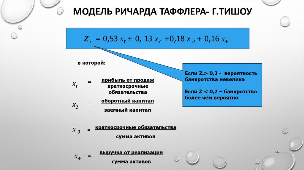 Вероятность модели. Модель прогнозирования банкротства Таффлера. Анализ вероятности банкротства по модели Таффлера. Модель Таффлера и Тишоу. Четырехфакторная модель Таффлера.