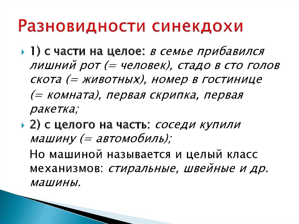 Разновидности синекдохи