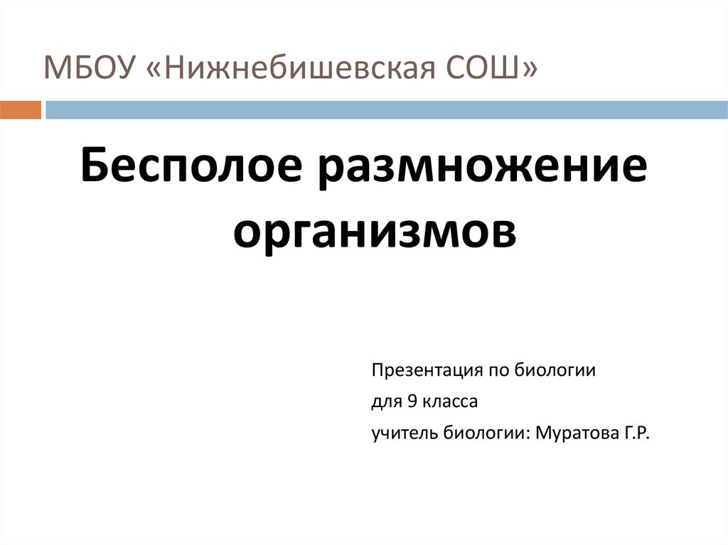 МБОУ Нижнебишевская СОШ. Размножение организмов 9 класс презентация. Какова биологическая роль размножения. Особенности бесполого размножения.