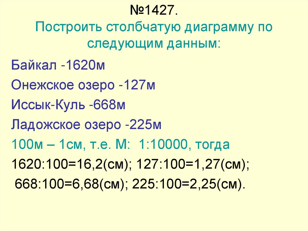 Постройте столбчатую диаграмму по следующим данным наибольшая глубина озера байкал 1620