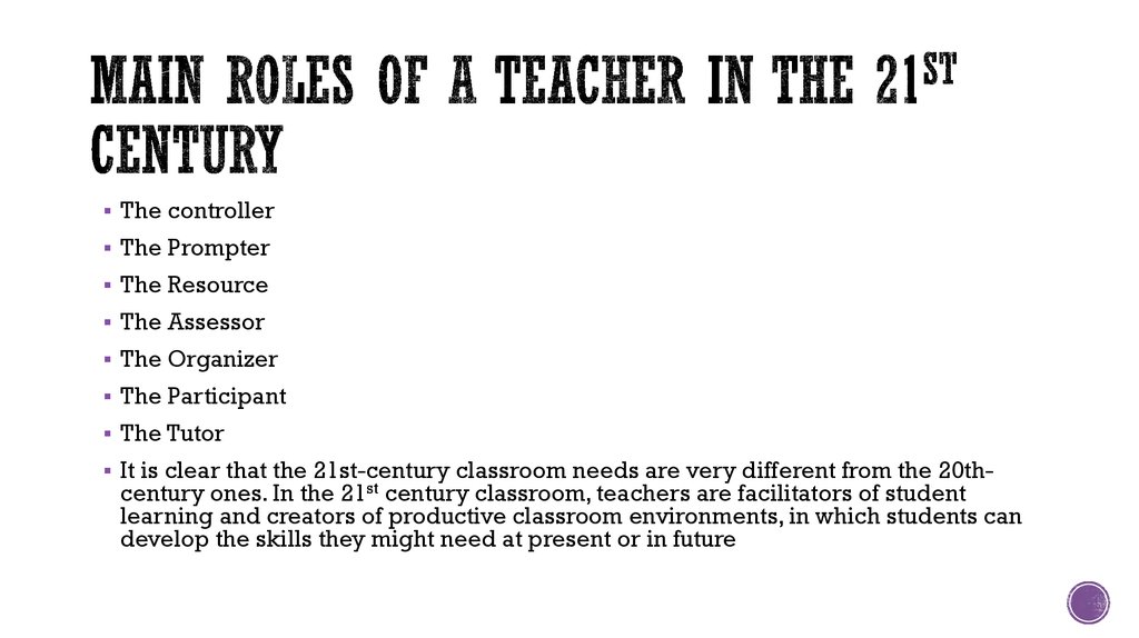 Main roles of a teacher in the 21st century