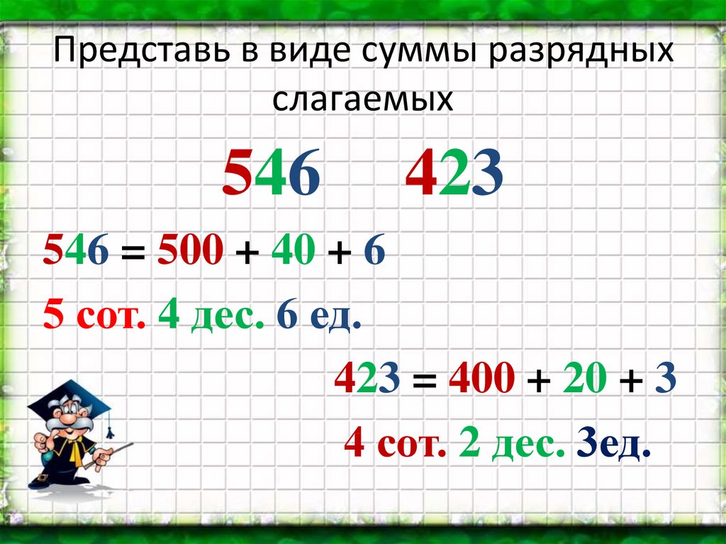 Представление трехзначных чисел в виде суммы разрядных слагаемых 3 класс презентация