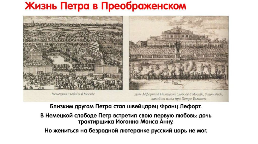 Ближайшие друзья петра. Немецкая Слобода в годы Петра 1. Немецкая Слобода в Москве при Петре 1. Образ жизни Петра 1 в Преображенском.