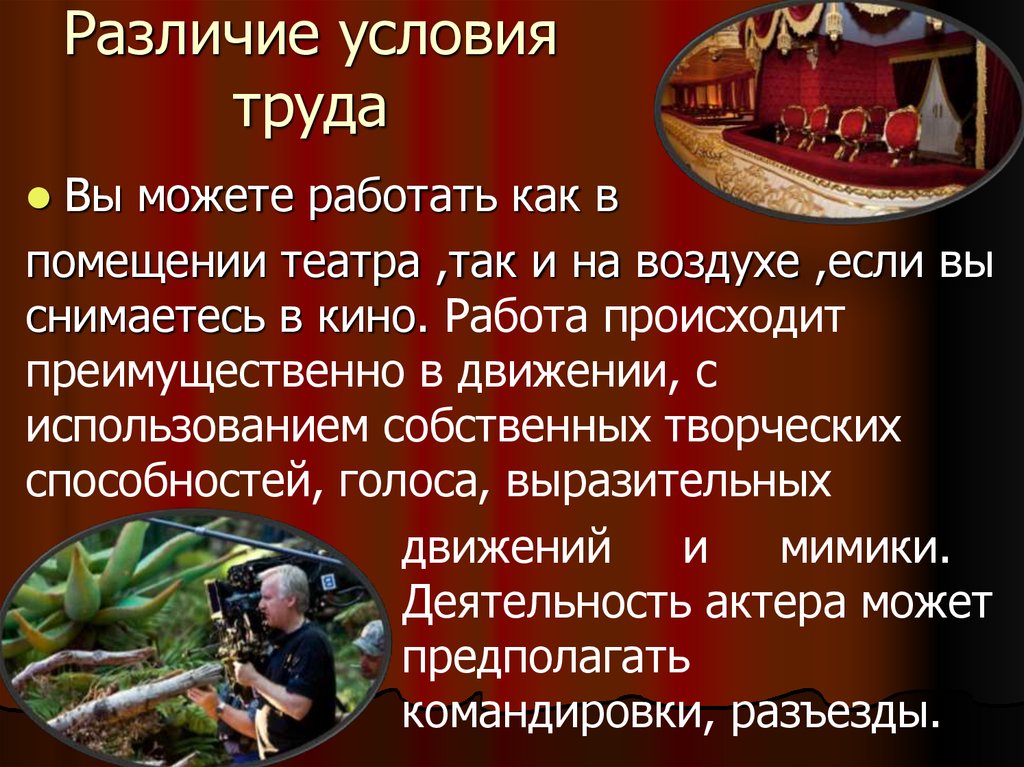 Описание актера. Профессия актер презентация. Рассказ о профессии актера. Условия труда актера. История возникновения актерской профессии.