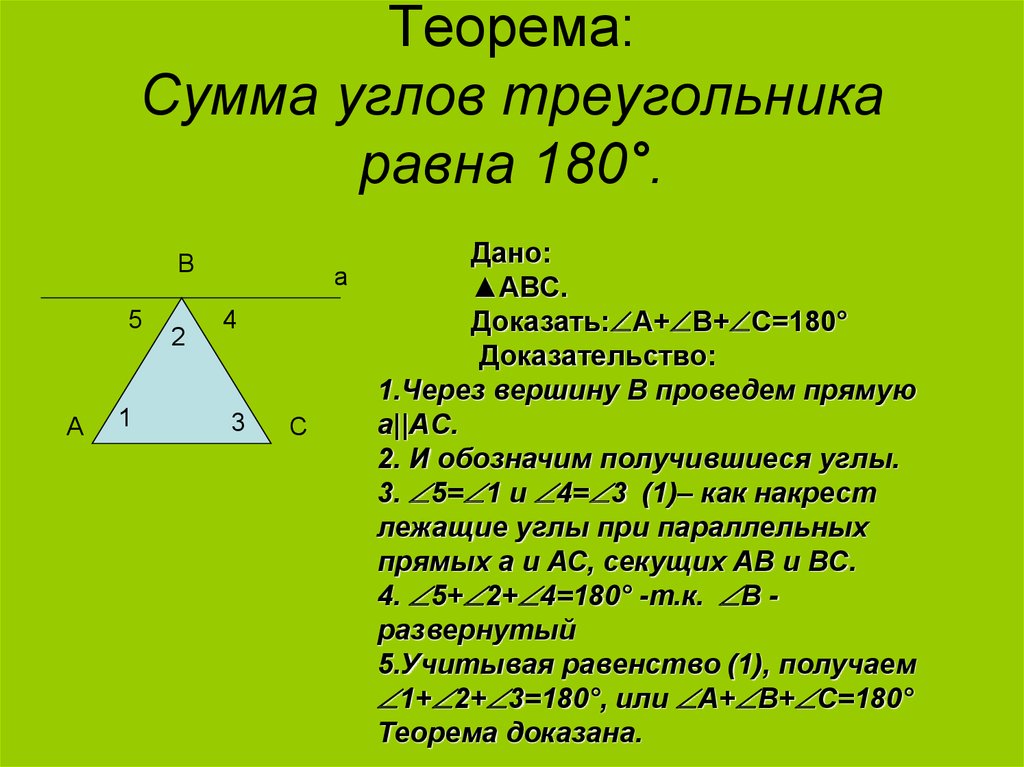 Теорема о сумме углов треугольника определение внешнего угла треугольника чертеж