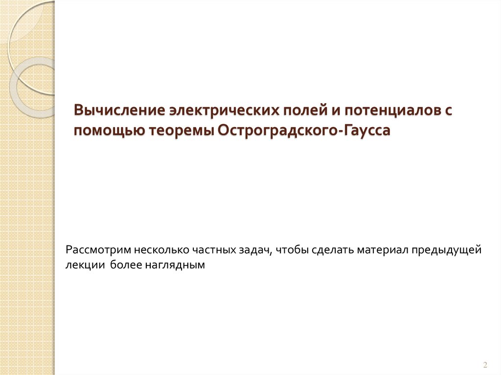 Вычисление электрических полей и потенциалов с помощью теоремы Остроградского-Гаусса