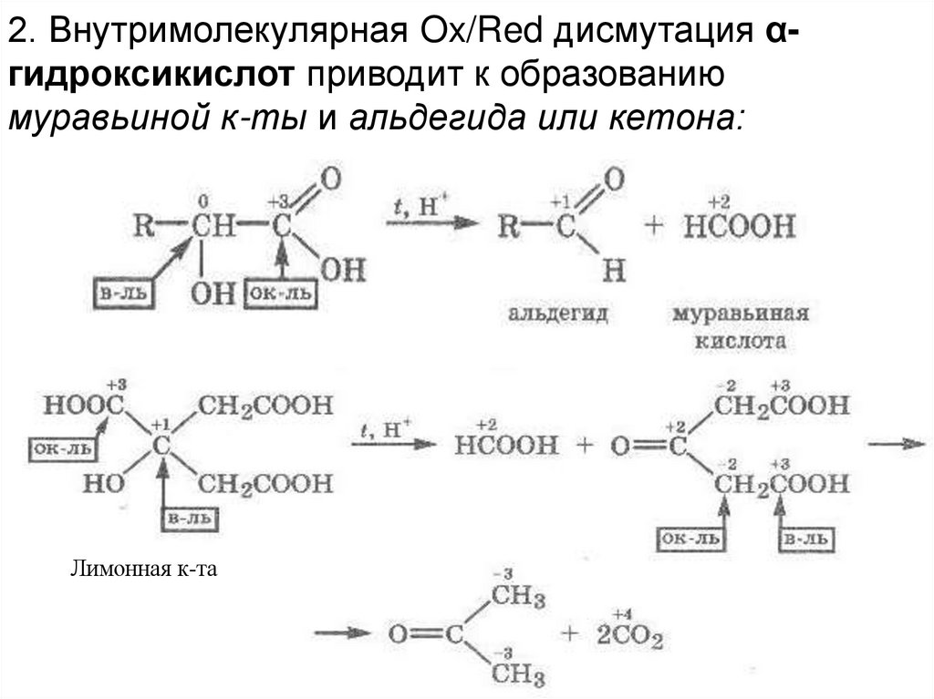 Муравьиный альдегид. Внутримолекулярная дисмутация молочной кислоты. Внутримолекулярная дисмутация лимонной кислоты. Внутримолекулярная дисмутация яблочной кислоты. Внутримолекулярная дисмутация пировиноградной кислоты.