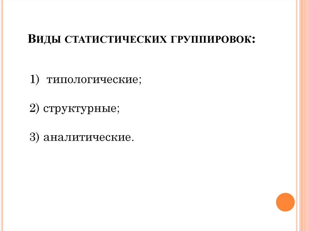 Виды статистических группировок презентация