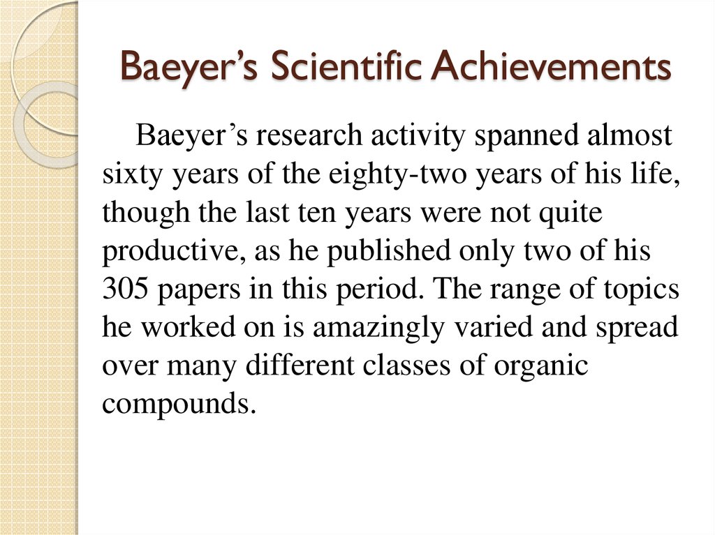 Baeyer’s Scientific Achievements