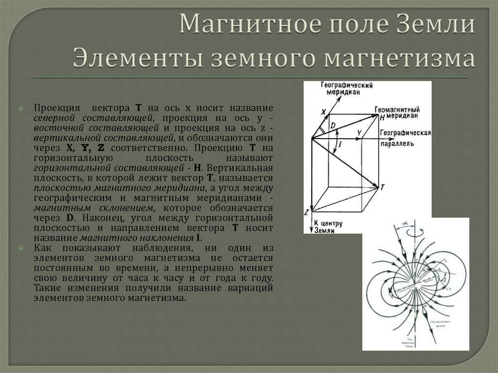 Ось магнитного поля. Компоненты магнитного поля земли. Горизонтальная составляющая земного магнитного поля. Элементы земного магнетизма. Назовите элементы земного магнетизма.