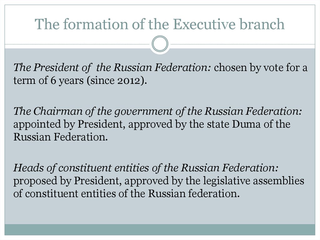 The formation of the Executive branch