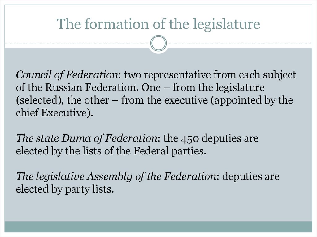 The formation of the legislature