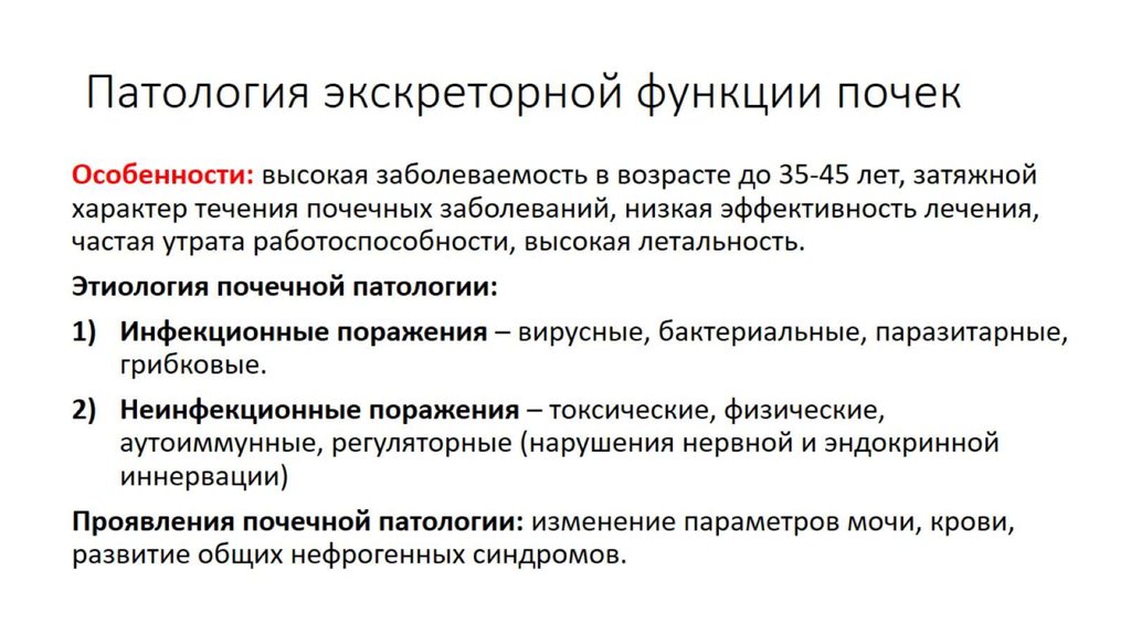 Аномалия статьи. Расстройства экскреторной функции почек проявляются нарушениями. Секреторная и экскреторная функция почек.