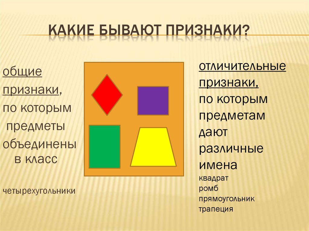 Рассмотри рисунок выбери существенный главный признак для классификации