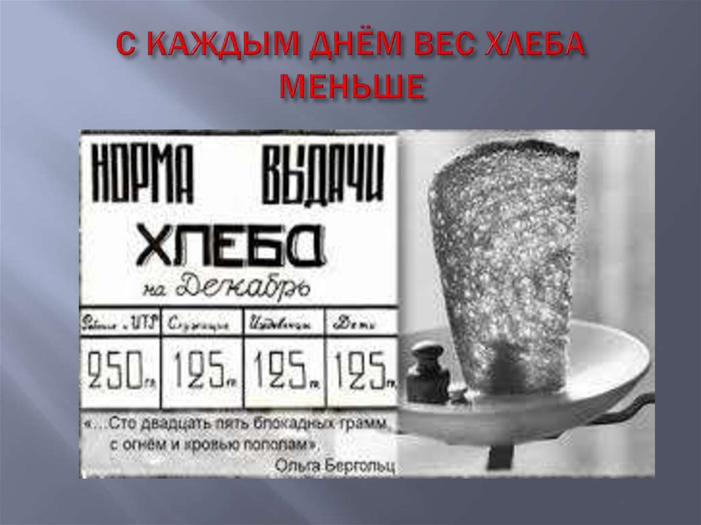 С КАЖДЫМ ДНЁМ ВЕС ХЛЕБА МЕНЬШЕ