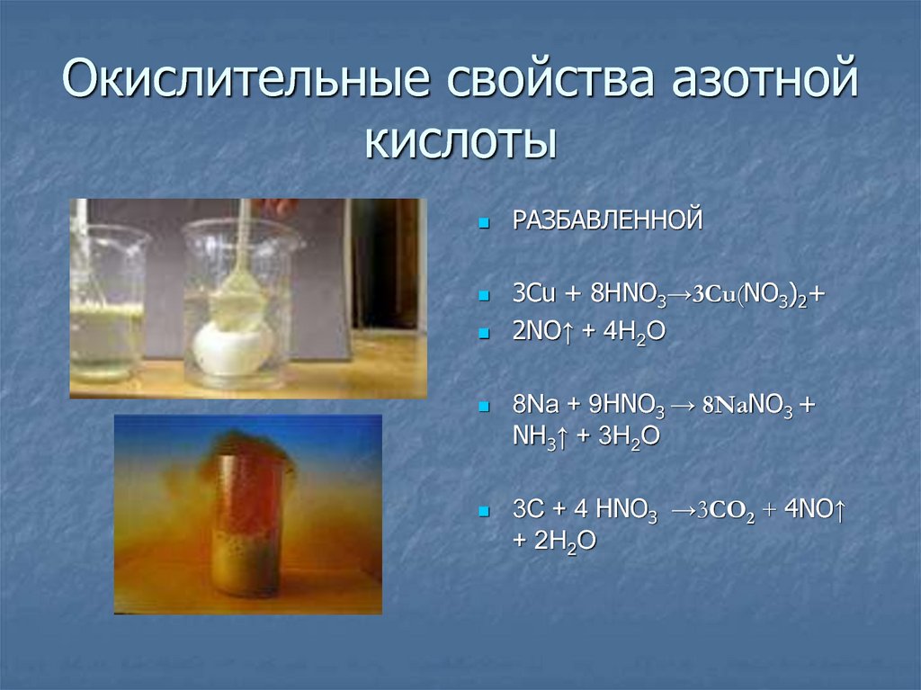 Окислительные свойства азотной кислоты