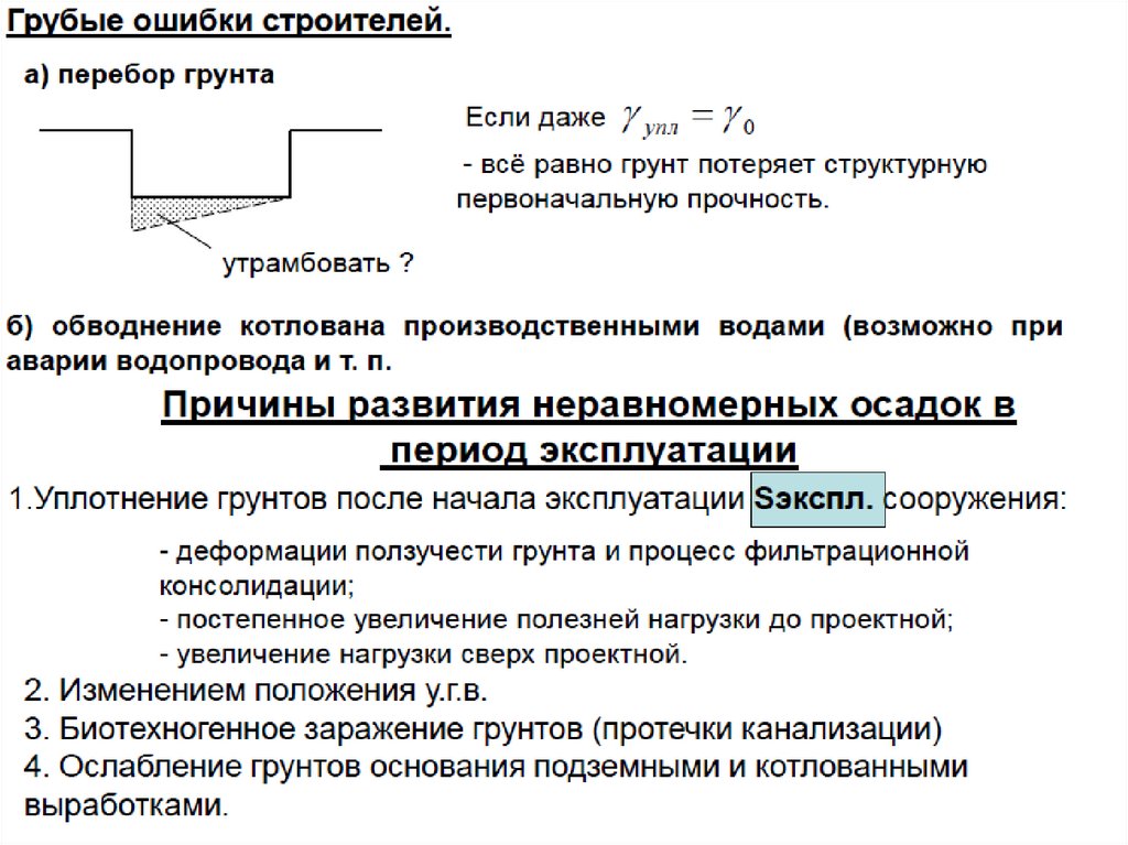 Неравномерная осадка. Причины неравномерных осадок фундаментов. Причины развития неравномерных осадок. Причины развития неравномерных осадок оснований. Виды неравномерных осадок.