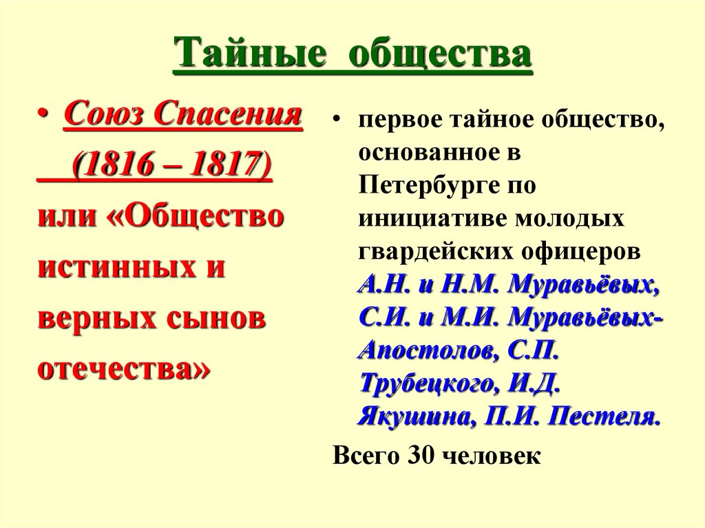 Программу какого из тайных обществ союз спасения