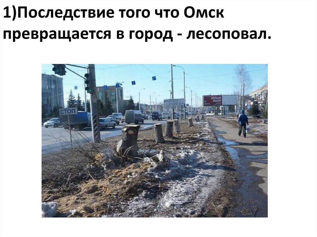 1)Последствие того что Омск превращается в город - лесоповал.