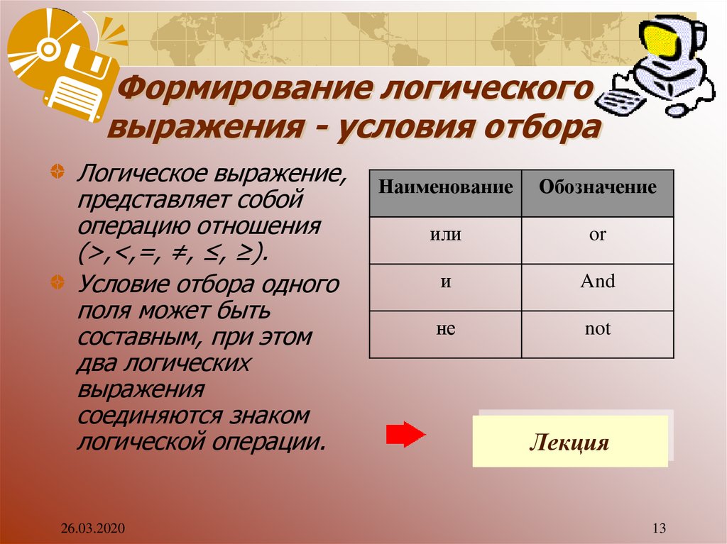 Выражения условия. Формирование логического выражения-условия отбора. Выражение в условии отбора это. Условия отбора с логическими операторами and и or?. В условии или в условие.