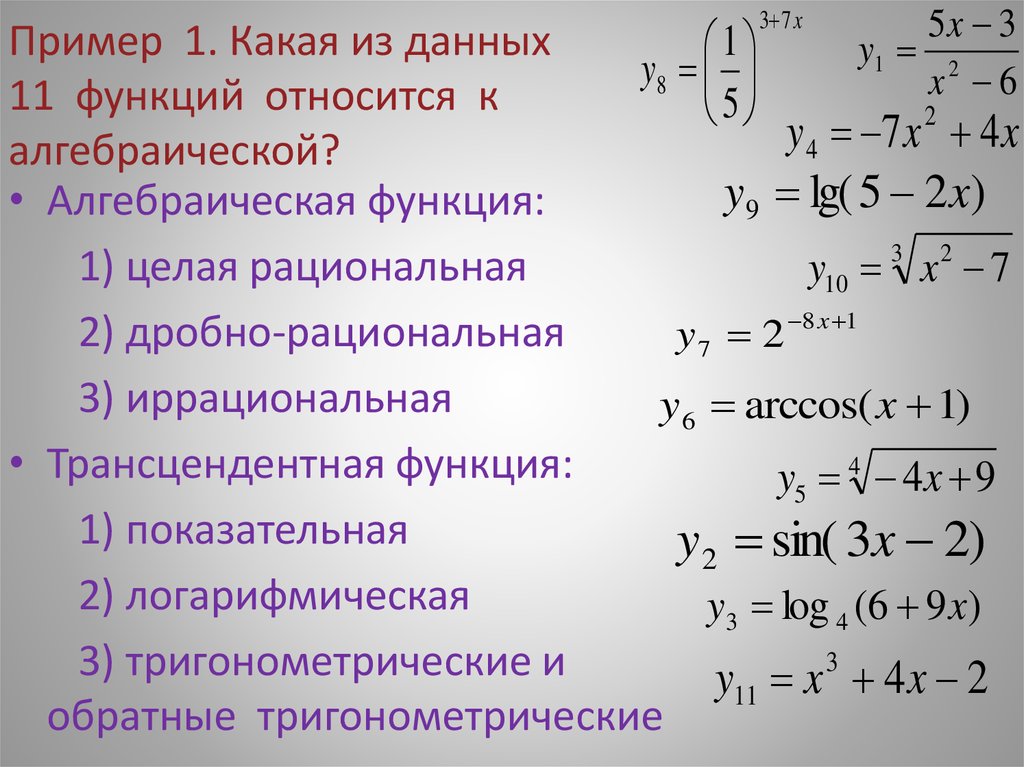 Какие из перечисленных функций. Алгебраические функции. Трансцендентные функции. Основные алгебраические функции. Алгебраические функции примеры.