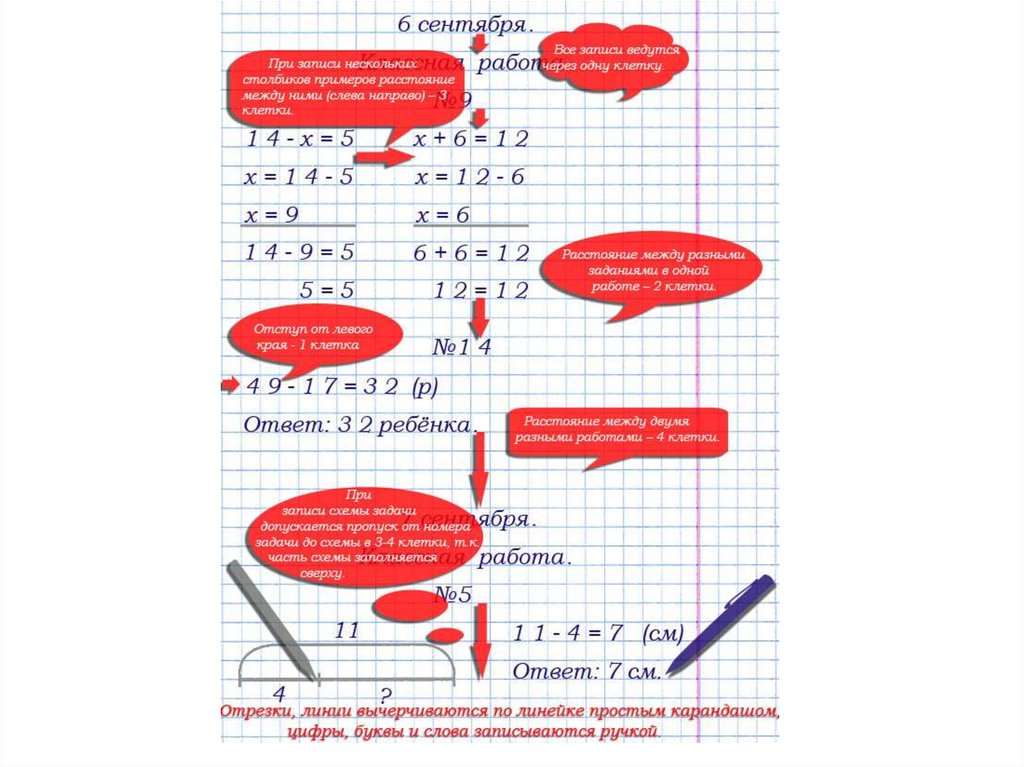 Запись задачи в 1 классе в тетради образец