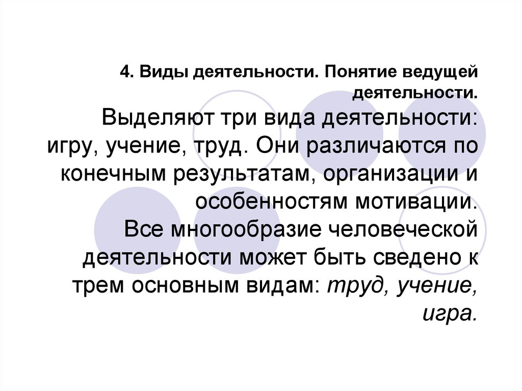 Понятие веди. Понятие ведущей деятельности. От форм деятельности выделяют. Понятие ведущий специалист.