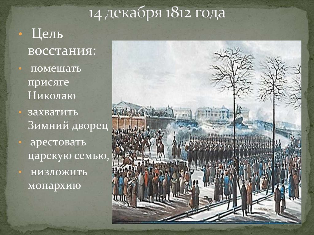 Почему в декабре 1825 г. Цель Восстания Декабристов 14 декабря 1825 года. Зимний дворец 1825. Присяга Николаю 1. Восстание 4 декабря 1825 года цель ход итог.