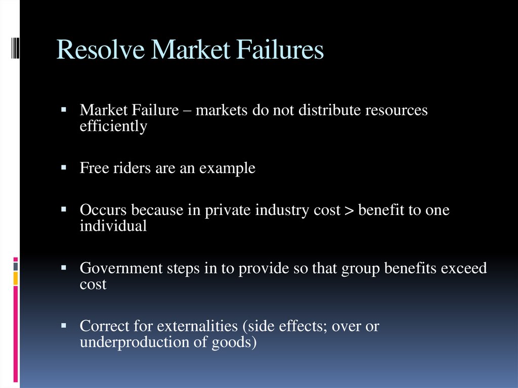 Resolve Market Failures